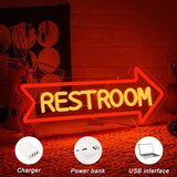 Restroom Neon Sign with Arrow USB Dimmable LED Bathroom Wall Light for Home Bar Hotel