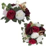 Artificial Flowers Ball Wedding Centerpieces 2 Pcs Burgundy Rose Artificial Flower Center Pieces Decoration For Table Silk Kissing Ball Faux Floral Bouquet Arrangements Home Party Diy Decor