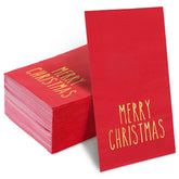 100Pcs Merry Christmas Guest Napkin Gold Foil Xmas Red Paper Napkin Disposable Dinner Hand Towel Napkin For Party Supplies Table Decor