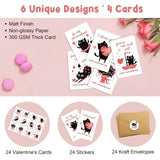 Cat Valentine'S Day Cards Bulk For Kids School, 24 Pack Funny Black Cat Valentines Day Cards With Envelopes & Stickers, 4 X 6 Inch Cute Valentines Day Notecards For Boys Girls Classroom Exchange Party