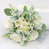 Wedding Bouquets For Bride Bridesmaid 8.5 Inch Ivory White Artificial Roses Flowers Bridal Bouquets For Bride Wedding Marriage Proposal Party Church Decoration