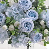 4 Bunches Artificial Flowers For Decoration Blue Peonies Fake Roses Arrangements Table Centerpiece Faux Flores For Wedding Home Vase Decor