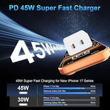 45W USB C Fast Charger with 10FT USB C Cable Dual Port Wall Charger for iPhone 17 16 15 Pro Max Samsung S24 S25 S26