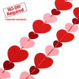 Felt Heart Garland Streamers, 96 Pre-Strung Mixed-Size Hearts In Red Pink Burgundy, Valentine'S Day Decorations 6-Pack, Ready To Hang For Party Wedding