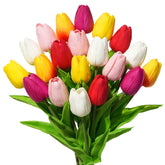 Real Touch Artificial Tulips, 20Pcs Fake Tulip Flower Stem, Pu Faux Tulip 13.5” For Mother'S Day Easter Valentine'S Gift, Home Decor, Wedding, Table Centerpiece, Floral Arrangement, Multicolor