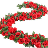 16 Ft Fake Rose Vine Garland Artificial Flowers Plants Hanging Rose Ivy Home Hotel Office Wedding Party Garden Décor (Red/2Pcs)