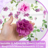 6 Pcs 35.4 Ft Flower Garlands With Hooks Spring Artificial Wildflower Hanging Decoration Fake Floral Vines Backdrop Garland Faux Silk Wildflower Decor For Wedding Room Home Garden Wall Arch(Purple)