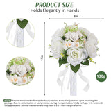 Wedding Bouquet For Bride – 8 Inch Artificial Silk Roses, Realistic Bridal & Bridesmaid Bouquet For Ceremony, Church, Anniversary, And Home Décor (White)