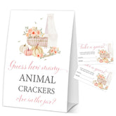 Thanksgiving Baby Shower Game Tickets, Guess How Many Animal Crackers Games, Fall Pumpkin Sign Decoration, Funny Party Games, 1 Sign With 50 Guess Cards-A08