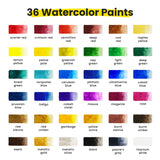 Watercolor Paint Set For Adults, Kids, Beginner & Professional Artists - 36 Watercolor Tubes Set (12Ml, 0.4Oz), 10 Painting Brushes & 1 Palette | Vibrant Water Color Art Painting Supplies