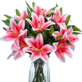 16 Pcs Artificial Tiger Lily Flowers Mother'S Day Real Touch Lily Latex Lilies Flowers Artificial Bouquet Faux Latex With Rods For Home Decoration Birthday(Pink And Green)