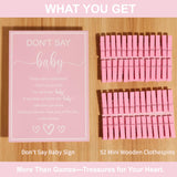 Baby Shower Games For Girl, Don'T Say Baby Game,1 Sign And 52 Mini Pink Clothes Pins, Baby Shower Clothespin Game (Don'T Say Baby Pink)