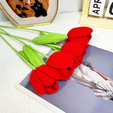 Tulip Crochet Flowers, Finished Handmade Crochet Tulips, Artificial Tulip Home Decor, Length 38Cm/15 Inches, Knitted Flower Never Withered, Flowers For Mom, Daughter, Wife, Teacher (Red, 6)