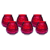 Sterno Euro-Venetian Wax Candles - Decorative Candle Set with Colorful Glass Holder - Burns Up to 45 Hours, Pack of 6 - Red