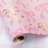 Pink Wrapping Paper Roll, Cute Bow Gift Wrap, Reversible Plaid Gift Paper For Girl Baby Shower, Birthday, Wedding 17 Inch X 33 Feet