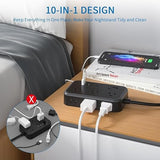 25FT Extension Cord Power Strip 6 Outlets 4 USB Ports 2 USB C Wall Mount Black
