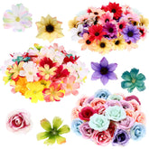 100 Pcs Small Fake Flowers For Crafts Mini Multicolor Artificial Flower Heads For Decoration Fake Rose Peony Daisy Heads For Diy Craft Garland Bridal Hair Clips Wedding Home Decoration
