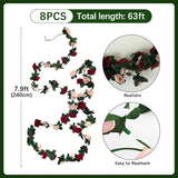8Pcs 63Ft Burgundy Rose Garland, Fake Flower Vines, Artificial Vine Flowers, Rose Hanging Garland For Party Wedding, Garden, Room Table, Christmas, Backdrop Wall Arch Decor