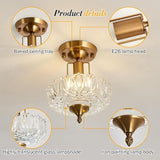 Vintage Gold Semi Flush Mount Ceiling Light Clear Glass Farmhouse Chandelier Fixture
