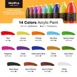 14 Colors Large Bulk Acrylic Paint Set (33.8 Oz, 1000 Ml) Rich Art Painting Supplies, Non Toxic For Multi Surface Canvas Wood Leather Fabric Stone Craft, For Kid & Adult With Pump, Color Wheel