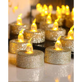 St. Patrick'S Day Green Tea Lights With Timer, Glitter Sparkly Tealights Candles Battery Operated For Holiday, Event, Halloween Decorations, Built-In 6 Hours Timing,12 Pack
