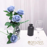 52Pcs Dusty Blue Roses Artificial Flowers Fake Flowers Silk Roses With Stems For Diy Wedding Bouquets Bridal Shower Centerpieces Arrangements Party Decorations