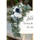 Dusty Blue Flower For Wedding Welcome Signs Decorations, Artificial Wedding Arch Flowers For Wedding Ceremony (Set Of 2)
