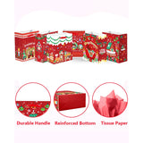 Christmas Gift Bags Set Of 8 - White Bags With Skibobs Design(8Pcs With Different Patterns, 24Pcs Tissue Paper Included, Medium Size 4.3"X 7.7"X 9.6")