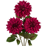 3Pcs Purplish Red Artificial Dahlia Flowers Fall Fake Flower Silk Flowers With Long Stem 28" Floral Arrangements Bouquets Autumn Faux Dahlias Flowers For Diy Wedding Party Centerpieces Home Decor