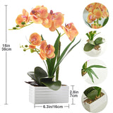 Artificial Real Touch Orchid Flowers In Pot Fake Phalaenopsis Flower With White Ceramic Vase Faux Orchids Arrangement For Home Table Office Wedding Party Decoration (Orange)