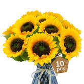 10 Pcs Artificial Sunflowers With Stems, 4 Inch Sunflowers Artificial Flowers, Faux Silk Flowers Fake Sunflower Bouquet For Vase Decor Wedding Table Home Porch Indoor Outdoor Cemetery Decoration