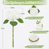 3 Pcs Real Touch Hydrangea Artificial Flowers, 21" White Full Faux Hydrangea Flowers Latex Fake Flowers For Home Decor Party Floral Arrangements Wedding Bouquets Centerpieces Outdoor Decor