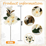 6 Pcs Artificial Magnolia Flowers Stems White Magnolia Long Stem Flower Faux Creamy Grandiflora Buds With Green Leaves For Tall Vase Realistic Table Centerpiece Indoor Decoration