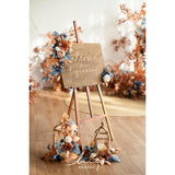 2Pcs Artificial Welcome Sign Swag Wedding Arch Flowers Backdrop Decorations Floral Garland Orange Terracotta Navy Blue Rose Ceremony Party Reception Board Door Wall Home Entryway Outdoor
