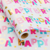 Birthday Wrapping Paper Roll - 1 Roll(17" X 33Ft) - Pastel Happy Birthday Gift Wrap Supplies For Kids