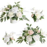 White & Sage Artificial Flowers With Vase Wedding Decor Centerpiece Flower Potted For Ceremony Reception Tabletop Desk Flowers Mantel Archway Aisle, Fake Flowers Set Of 4