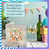 Grandma Birthday Card - Floral Flowers - Happy Birthday Card For Grandma From Grandson Granddaughter, 5.7 Inch Lilies Bday Greeting Cards