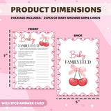 Hilarious Baby Shower Games - Baby Family Feud Game, Pink Bow Cherry Party Decorations Favors, Ice Breaker Activities For Parents-To-Be-25 Pcs, 5X7 In -B03