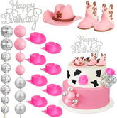 26 Pcs Cowgirl Cake Decorations Cowgirl Cake Topper Disco Decorations Hat Topper Western Cowboy Birthday Baby Shower For Western Theme Party Supplies(Pink,Cute)