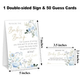 Baby In Bloom How Big Is Mommys Belly Game, Measure The Baby Bump Baby Shower Game, Blue Floral Baby Shower Party Decor & Supplies, 1 Sign & 50 Guess Cards-A04