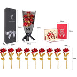 9Pcs Gold Rose Flower Bouquet, Gold Foil Artificial Rose Bouquet With Gift Box, Romantic Present For Her On Valentines Day, Mothers Day, Anniversary, Birthday, Christmas, Decoration