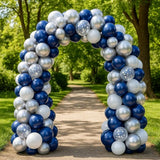 195 Piece Navy Blue Silver and White Balloon Arch Kit with Confetti Balloons for Party Decor