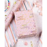 Birthday Wrapping Paper Roll, Pink Metallic Holographic Happy Birthday Wrapping Paper Featuring Revesible Stripe Gift Wrap Paper For Girls Boys Kids Men, 17 Inches X 33 Feet