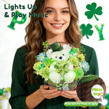 St Patricks Day Cards With Music & Lights, 3D Pop Up Bear & Shamrock, 10 Inch Life Sized Forever Bouquet St Patrick Day Decorations Gifts For Women Kids Men