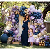 Navy Blue Purple Balloon Arch Double Stuffed, Dark Blue Pastel Lavender White Sand Ivory Balloon Garland Kit With Clear Bobo Metallic Lilac Latex For Baby Shower Wedding Birthday Valentine Party Decor