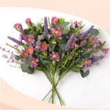 Artificial Faux Plants Flowers Indoor Spring Summer Decor, 6 Bundles Fake Silk Daisies Lavender Branches For Indoor Outdoor Wedding Office Party Hotel Home Decor, Vase Not Included