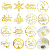 Merry Christmas Stickers Christmas Gold Foil Roll Seal Self-Adhesive Label 1000 Pcs 1" Round Xmas Envelope Card Gift Box Decoration