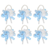 6Pcs Wrist Corsage Artificial Flower Bracelets Rose Wrist Bride Groom Decorative For Wedding Ceremony Prom Party Anniversary Sky Blue