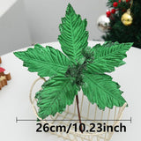 12 Pcs Glitter Green Christmas Flower For Party 10.23Inch Artificial Christmas Poinsettia Flowers With Stems Christmas Tree Green Flower Ornaments For Xmas Tree Wreath Floral Holidaydecorations