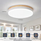 Modern Wood LED Ceiling Light with Remote 24W Dimmable Flush Mount Fixture